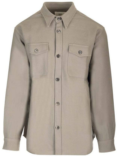 Chest Pocket Oversized Long Sleeve Shirt Taupe - AMI - BALAAN 1