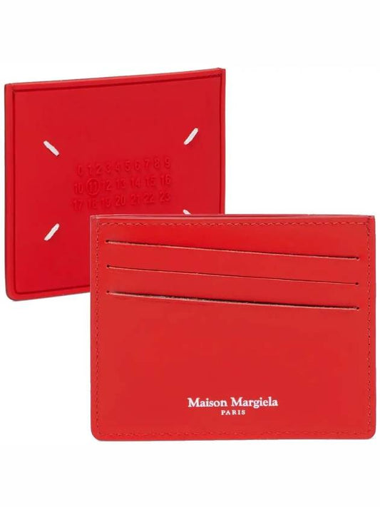 Maison Margiela Postitch Number Logo Leather Card Holder Red - MAISON MARGIELA - BALAAN 1