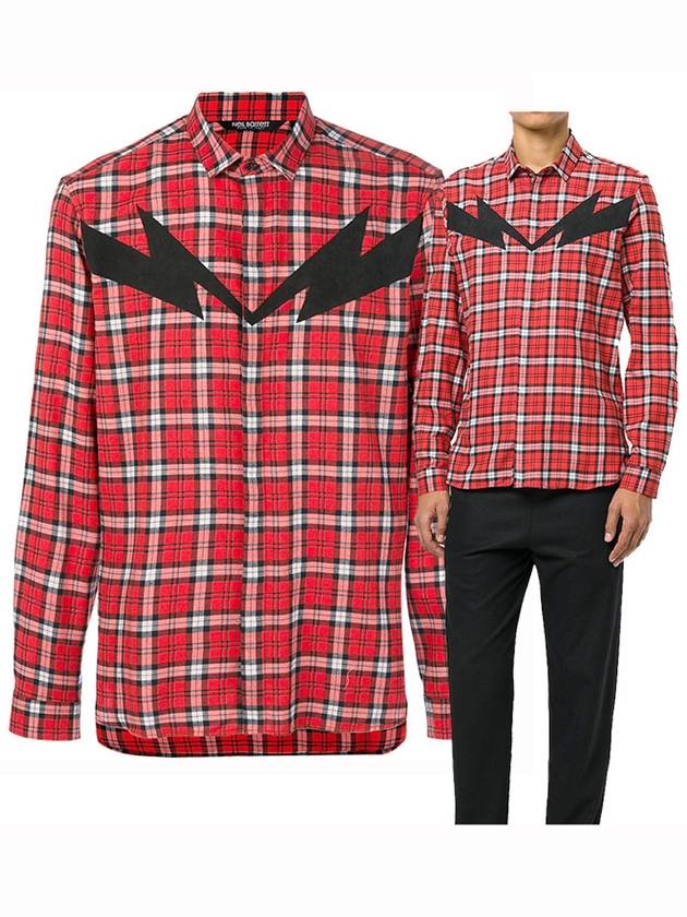 Men's Check Cotton Long Sleeve Shirt Red - NEIL BARRETT - BALAAN 2