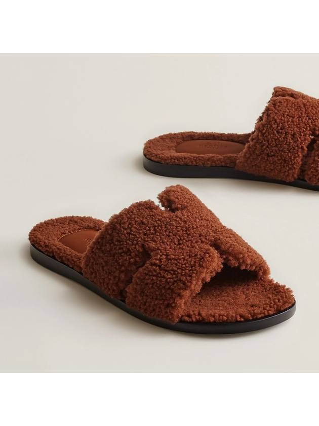 Izmir shearling fleece sandals brown - HERMES - BALAAN 4