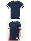 Textured Cotton Stripe Short Sleeve T-Shirt Navy - THOM BROWNE - BALAAN 5