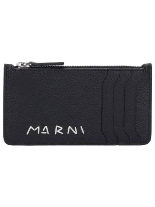 Logo Zipper Card Holder Black Wallet - MARNI - BALAAN 1