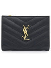 Grain Leather Quilted Stitch Card Wallet Black - SAINT LAURENT - BALAAN 3