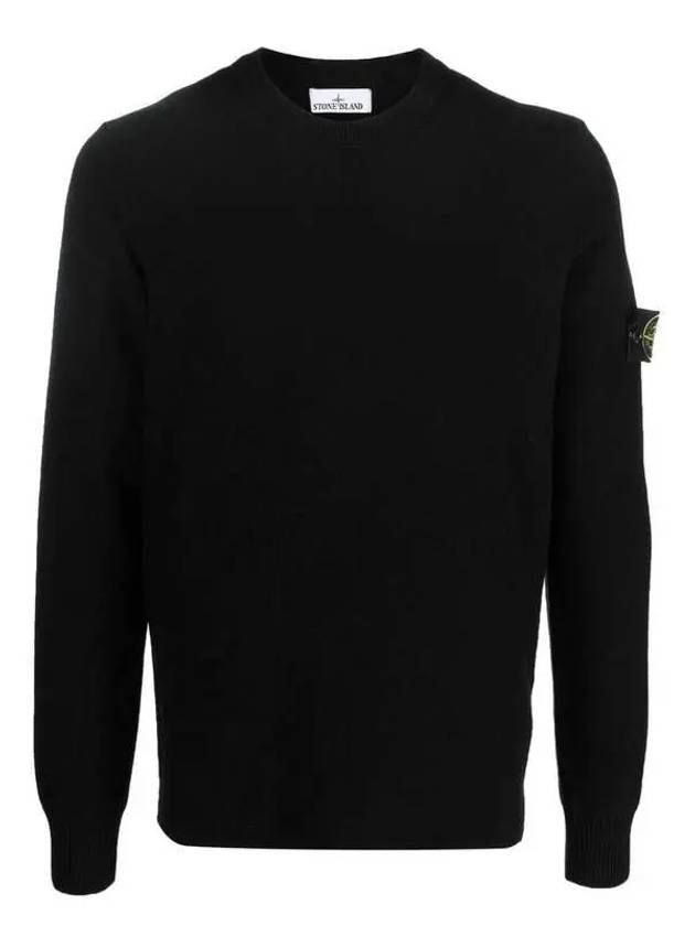 Men's Wappen Patch Crew Neck Wool Knit Top Black - STONE ISLAND - BALAAN 2