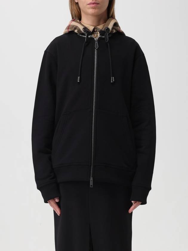 Check Hood Cotton Zip Up Hoodie Black - BURBERRY - BALAAN 2