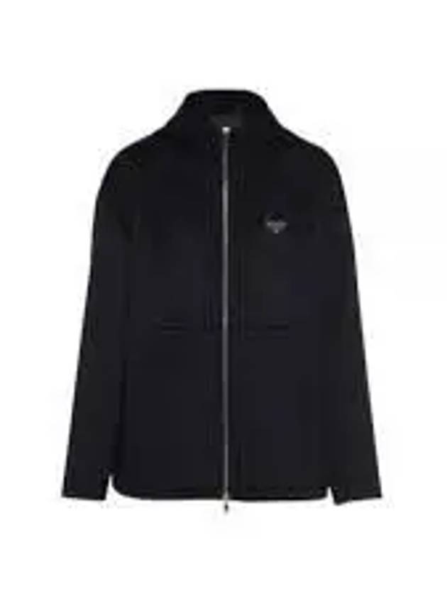 Triangle Logo Cashmere Zip Up Hoodie Black - PRADA - BALAAN 2