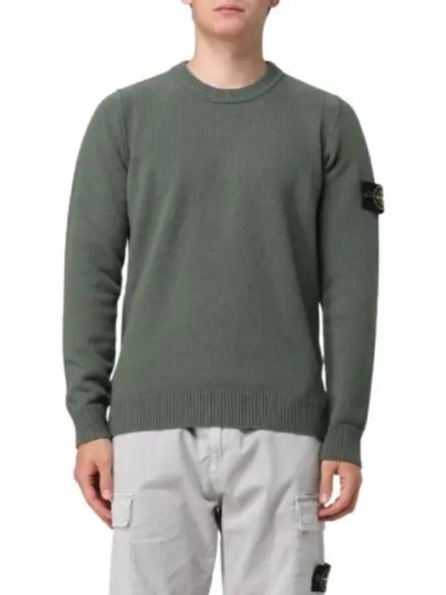 Logo Patch Lambswool Crewneck Knit Top Green - STONE ISLAND - BALAAN 2