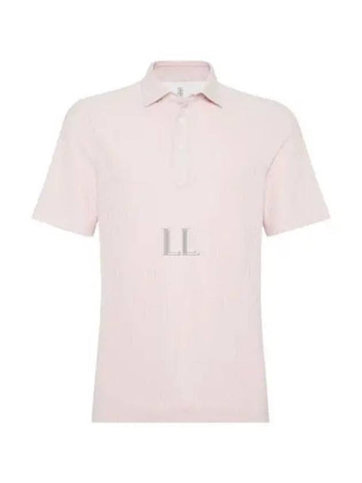 Ribbed Knit Short Sleeve Polo Shirt Pink - BRUNELLO CUCINELLI - BALAAN 2