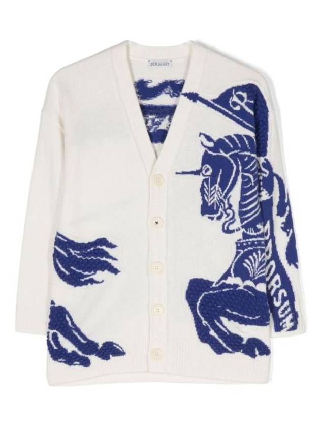 Kids Equestrian Knight Intarsia Knit Cardigan Ecru Royal Blue - BURBERRY - BALAAN 1