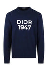 Wool Cashmere Crew Neck Knit Top Navy - DIOR - BALAAN 2