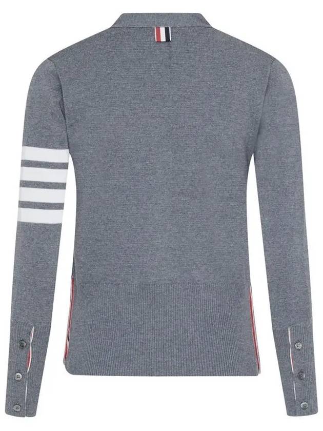 Milano Stitch 4 Bar Classic V Neck Fine Merino Wool Cardigan Medium Grey - THOM BROWNE - BALAAN 3