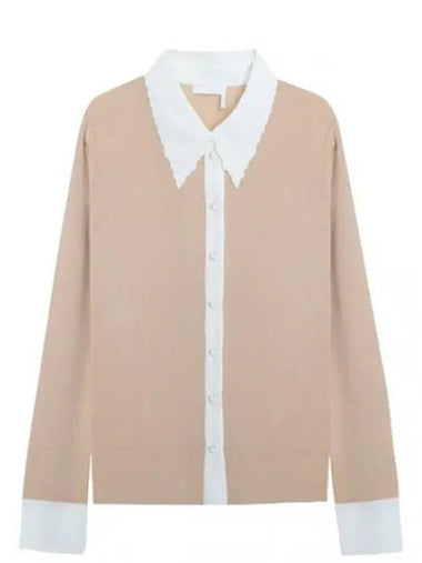 Scallop collar fitted wool cardigan - CHLOE - BALAAN 1