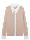 Scallop Collar Fitted Wool Cardigan Beige - CHLOE - BALAAN 2