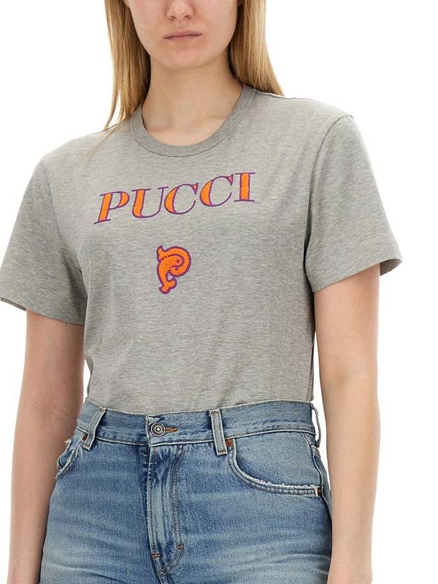 Pucci Grey Cotton T-Shirt - EMILIO PUCCI - BALAAN 3