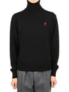 Men's Heart Logo Wool Turtleneck Black - AMI - BALAAN 2