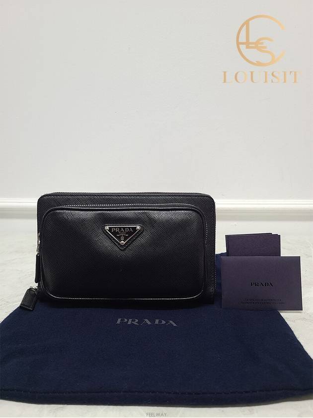 Used luxury goods Lewis It Black triangle logo saffiano belt cross bag - PRADA - BALAAN 8