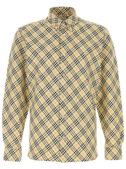 B Shield Embroidered Check Cotton Long Sleeve Shirt Grain - BURBERRY - BALAAN 2