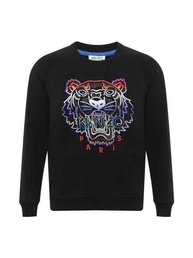 Embroidered Tiger Logo Round Neck Sweatshirt Black - KENZO - BALAAN 1