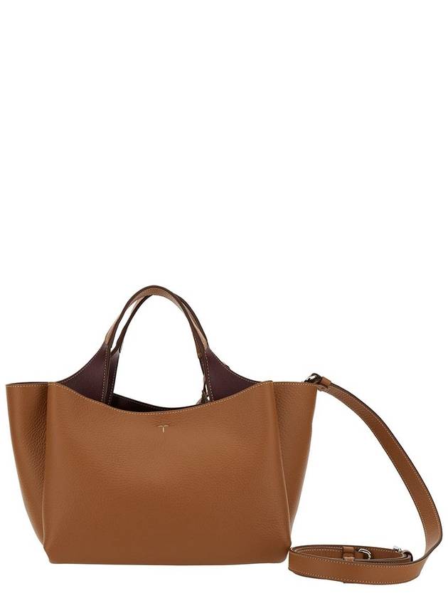 T Timeless Leather Small Tote Bag Brown - TOD'S - BALAAN 5