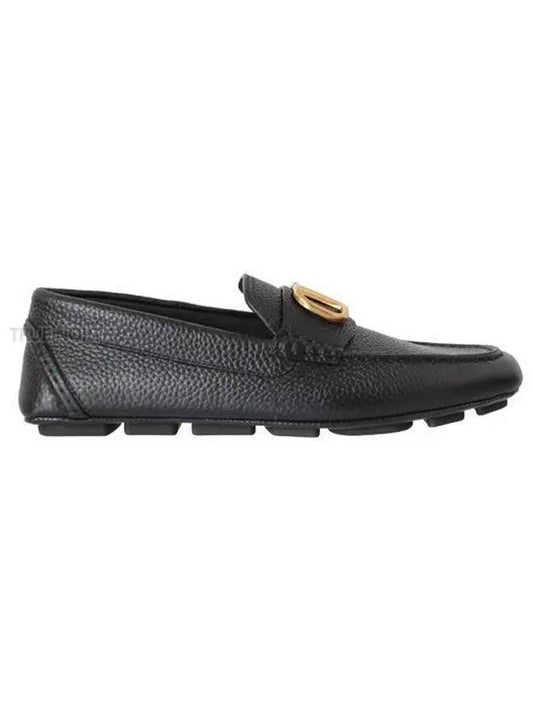 Men's V Logo Signature Leather Loafers Black - VALENTINO - BALAAN 2