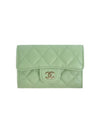 Classic Gold Logo Grained Shiny Calfskin Card Wallet Mint - CHANEL - BALAAN 1