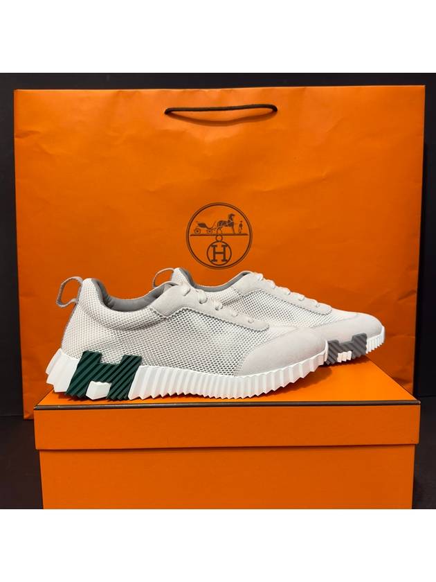 Men's Bouncing Sneakers White Mesh H Green Gray Logo - HERMES - BALAAN 4