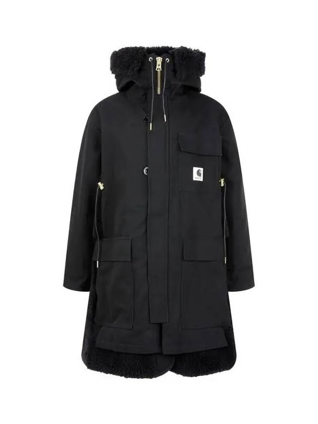 Women's Detachable Hooded Fur Canvas Parka Black 270152 - SACAI - BALAAN 1