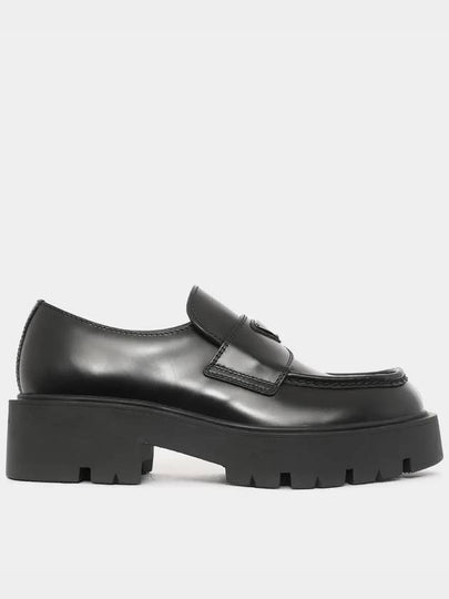 Triangle Logo Brushed Leather Loafers Black - PRADA - BALAAN 2