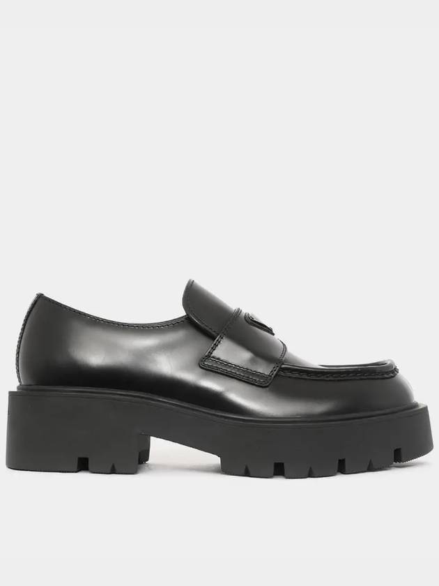 Triangle Logo Brushed Leather Loafers Black - PRADA - BALAAN 3