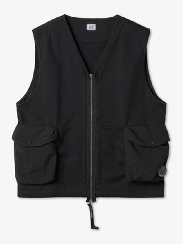 Heavy Jersey Mix Zipper Vest Black - CP COMPANY - BALAAN 2