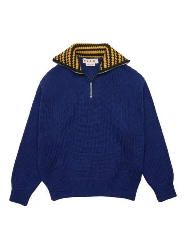 Stripe Collar Zip-Up Knit Top Blue - MARNI - BALAAN 2