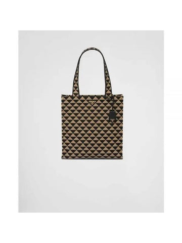 Embroidered Symbole Fabric Tote Bag Black Beige - PRADA - BALAAN 1