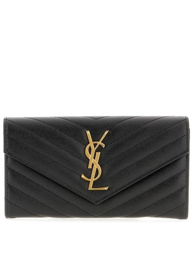 Matelasse Monogram Quilting Leather Flap Long Wallet Black - SAINT LAURENT - BALAAN 2