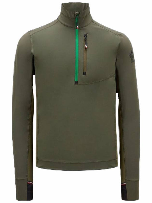 Zip-Up Long Sleeve T-Shirt Dark Green - MONCLER - BALAAN 1