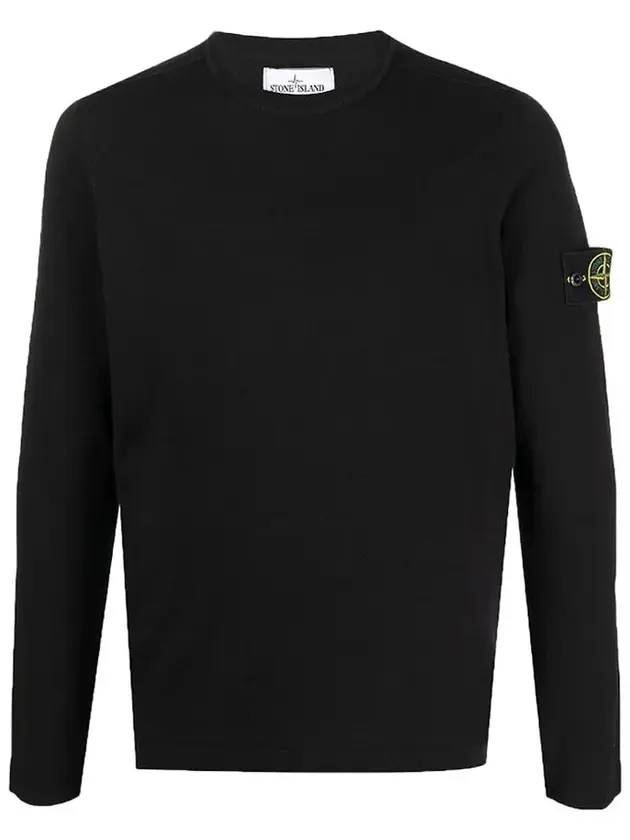 Men's Wappen Patch Crew Neck Cotton Knit Top Black - STONE ISLAND - BALAAN 1