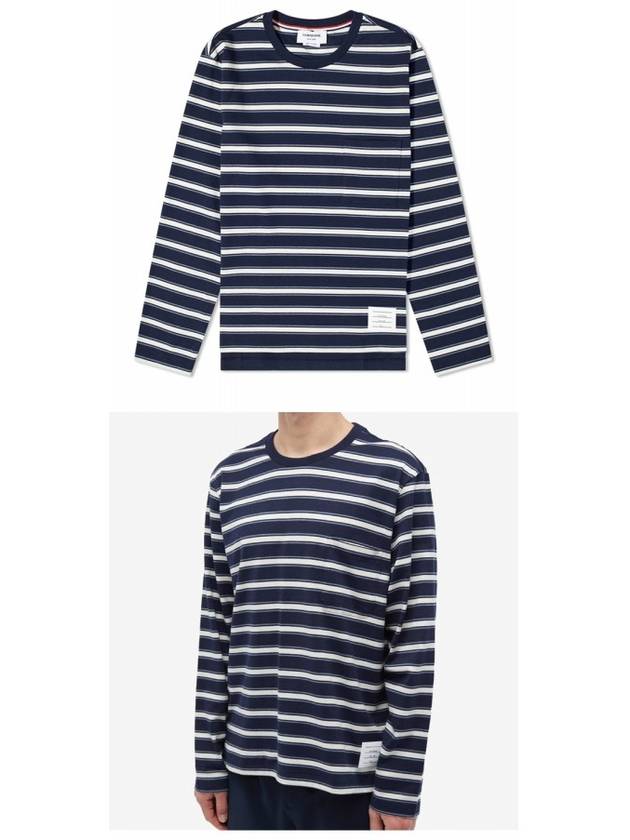 Stripe Jersey Oversized Long Sleeve T-Shirt Navy - THOM BROWNE - BALAAN 5