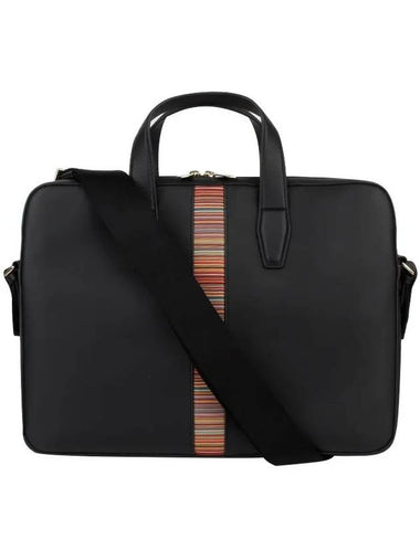 Signature Striped Leather Briefcase Black - PAUL SMITH - BALAAN 1