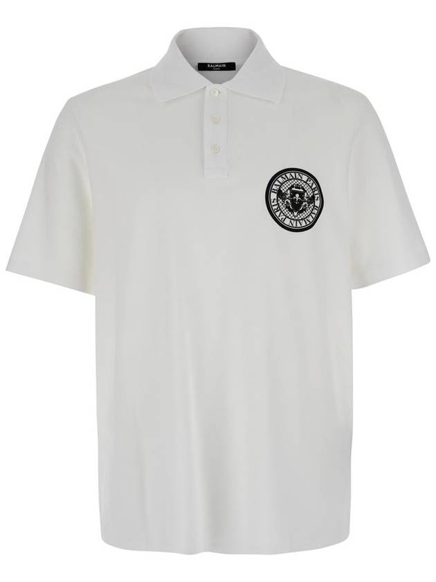 White Polo Shirt With Collar And Coin Print On The Front In Cotton Man - BALMAIN - BALAAN 1