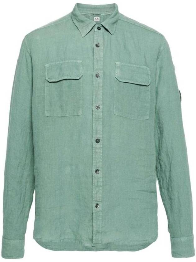 Linen Pocket Long Sleeve Shirt Green - CP COMPANY - BALAAN 2