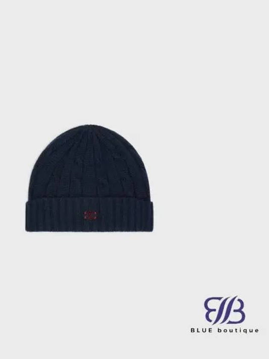 Triomphe Cable Knit Cashmere Beanie Navy - CELINE - BALAAN 2