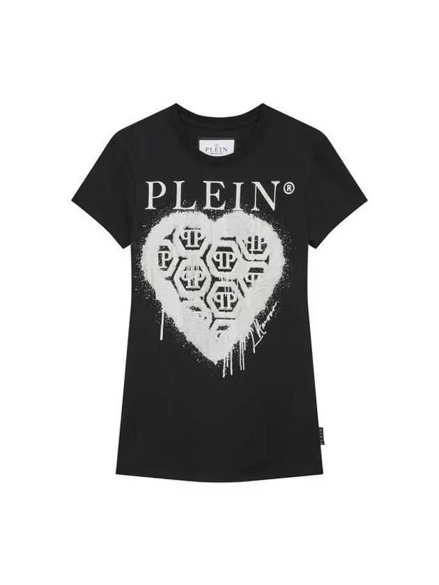 Women's Hot Piece Heart Short Sleeve T-Shirt Black - PHILIPP PLEIN - BALAAN 1