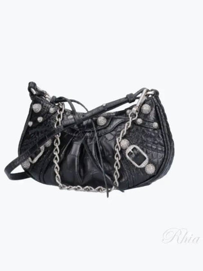 Le Cagol Mini Silver Chain Crocodile Shoulder Bag Black - BALENCIAGA - BALAAN 2