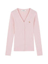 Maison Kitsune Baby Fox Patch Fine Ribbed Cardigan Pale Pink NW00507KT1091 P607 - MAISON KITSUNE - BALAAN 1