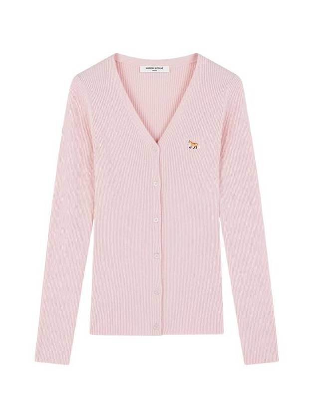 Maison Kitsune Baby Fox Patch Fine Ribbed Cardigan Pale Pink NW00507KT1091 P607 - MAISON KITSUNE - BALAAN 1