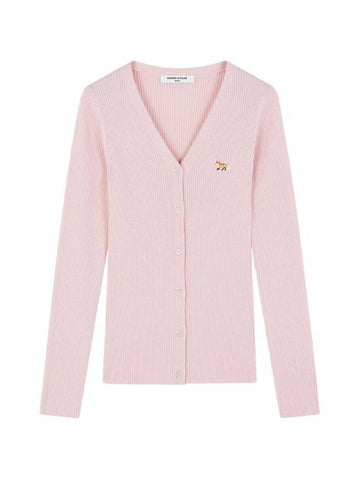 Maison Kitsune Baby Fox Patch Fine Ribbed Cardigan Pale Pink NW00507KT1091 P607 - MAISON KITSUNE - BALAAN 1