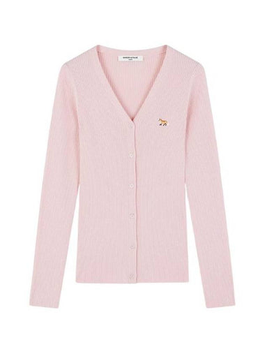 Maison Kitsune Baby Fox Patch Fine Ribbed Cardigan Pale Pink NW00507KT1091 P607 - MAISON KITSUNE - BALAAN 1