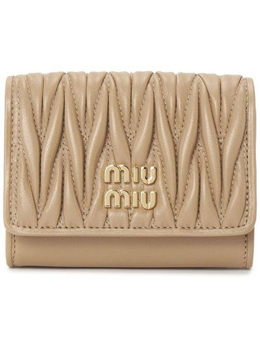 Matelasse Nappa Leather Card Wallet Beige - MIU MIU - BALAAN 1