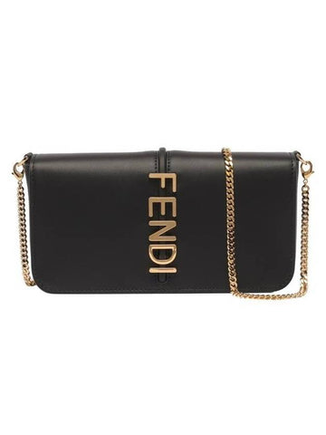 Graphy Chain Leather Long Wallet Black - FENDI - BALAAN 1