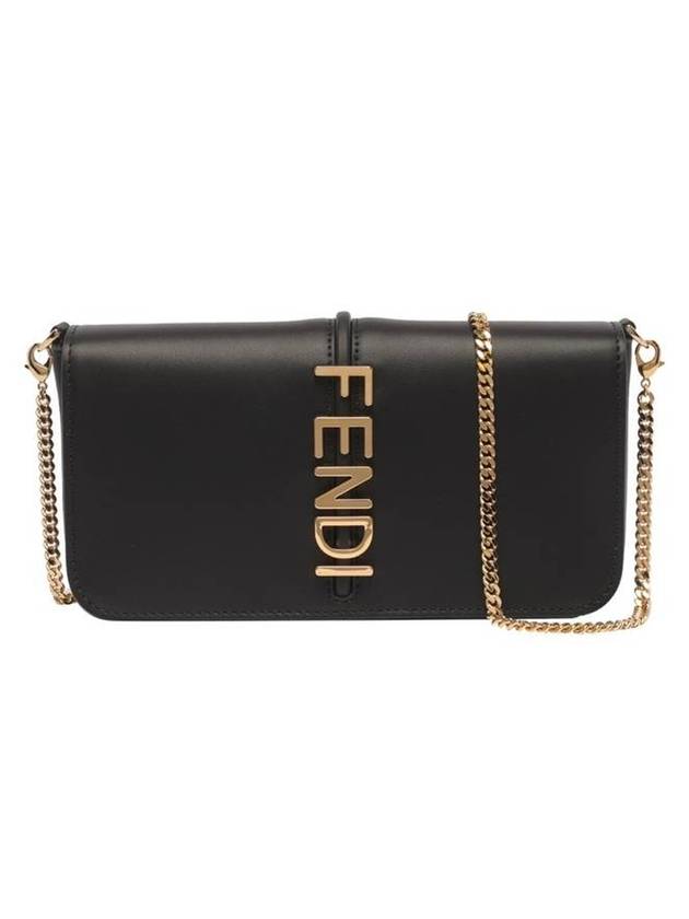 Graphy Chain Leather Long Wallet Black - FENDI - BALAAN 1