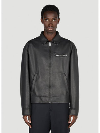 Triangle Logo Nappa Leather Zip Up Jacket Black - PRADA - BALAAN 2